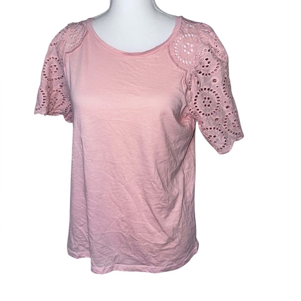 LOFT Petal Pink Eyelet Scalloped Sleeve Tee